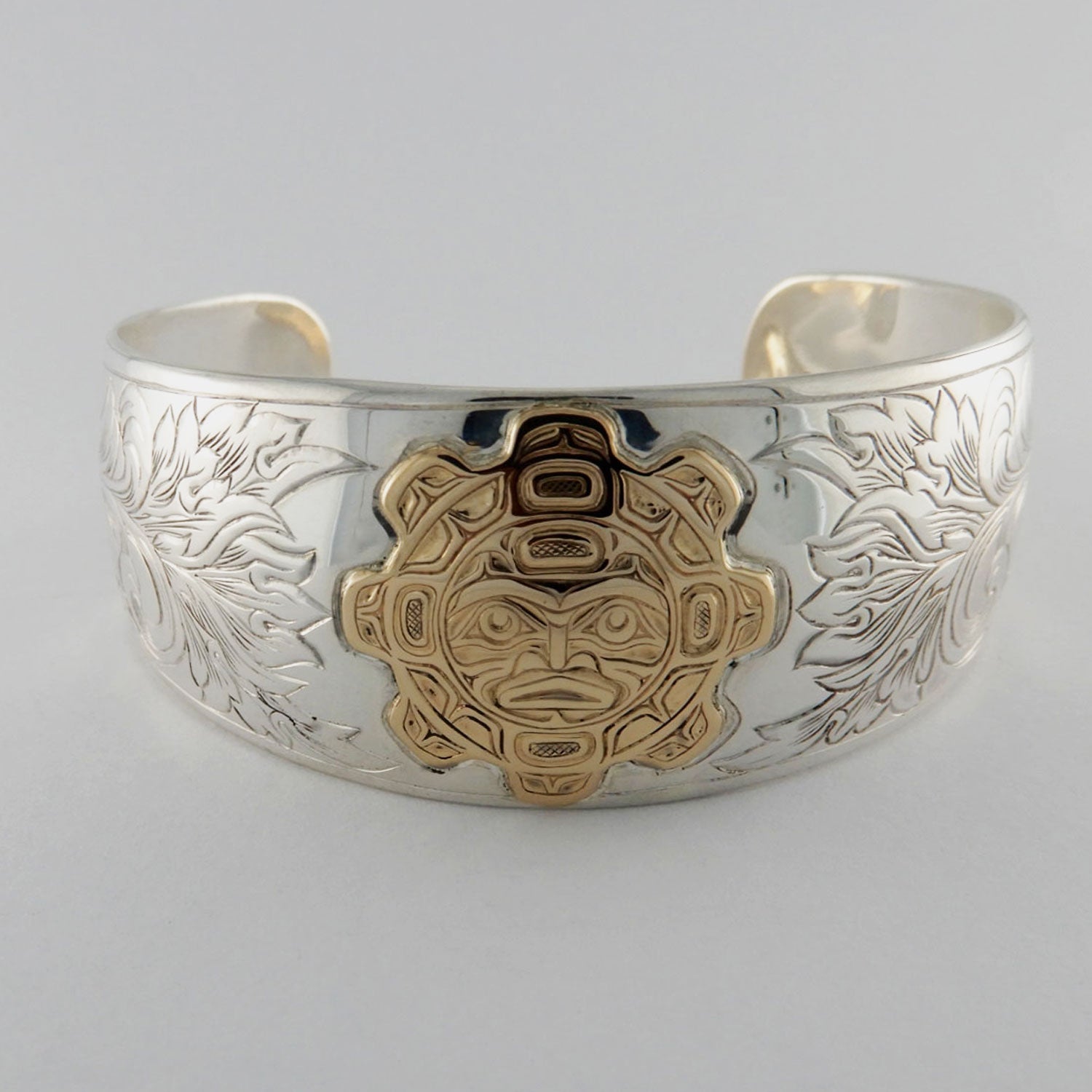 Silver and Gold Sun Bracelet by Kwakwaka'wakw artist Joe Wilson