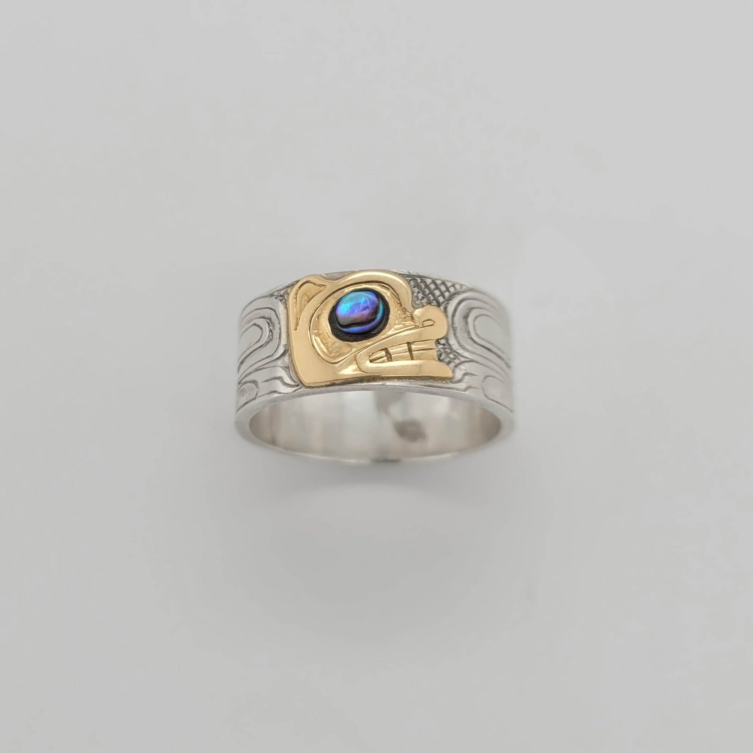 Silver, Gold and Abalone Bear Band by Haida artist Carmen Goertzen