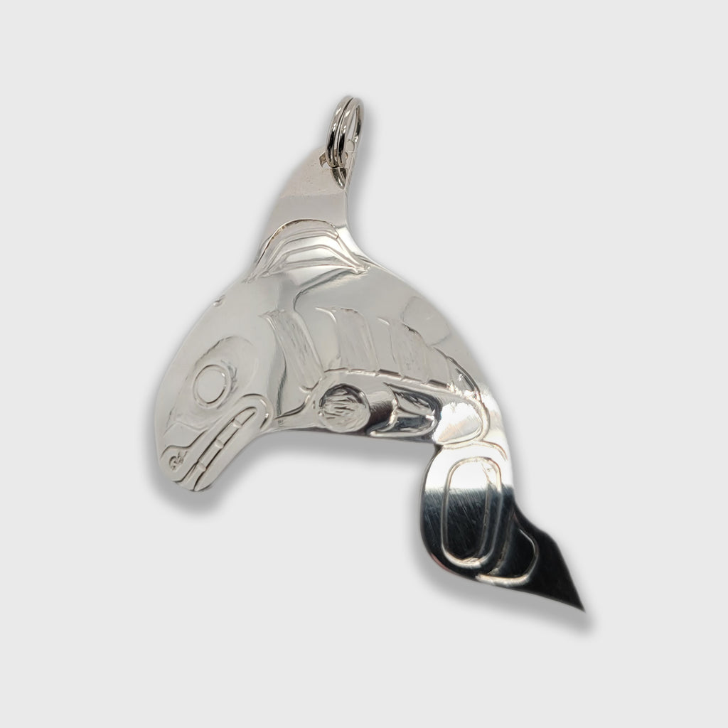 Silver Orca Pendany by Haida artist Chris Russ