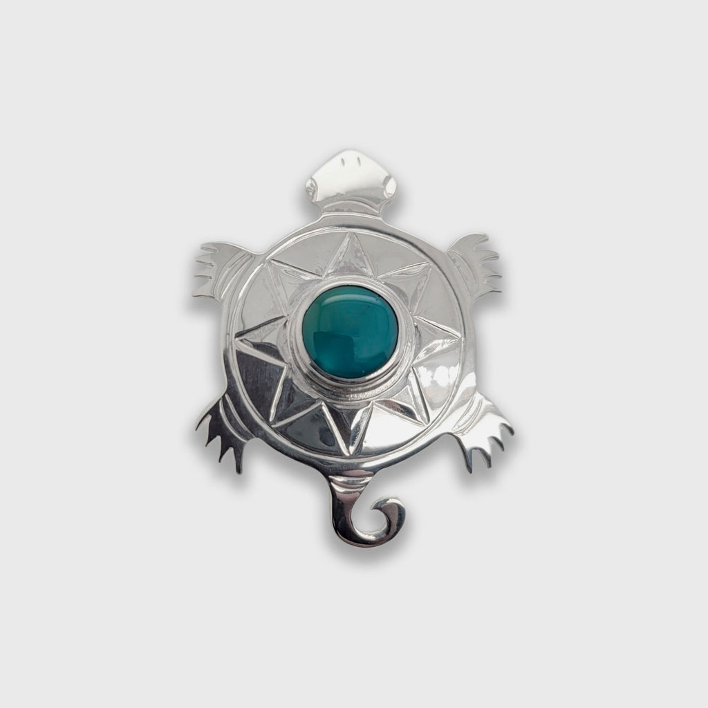 Silver and Turquoise Turle Pendant by Cree artist Justin Rivard