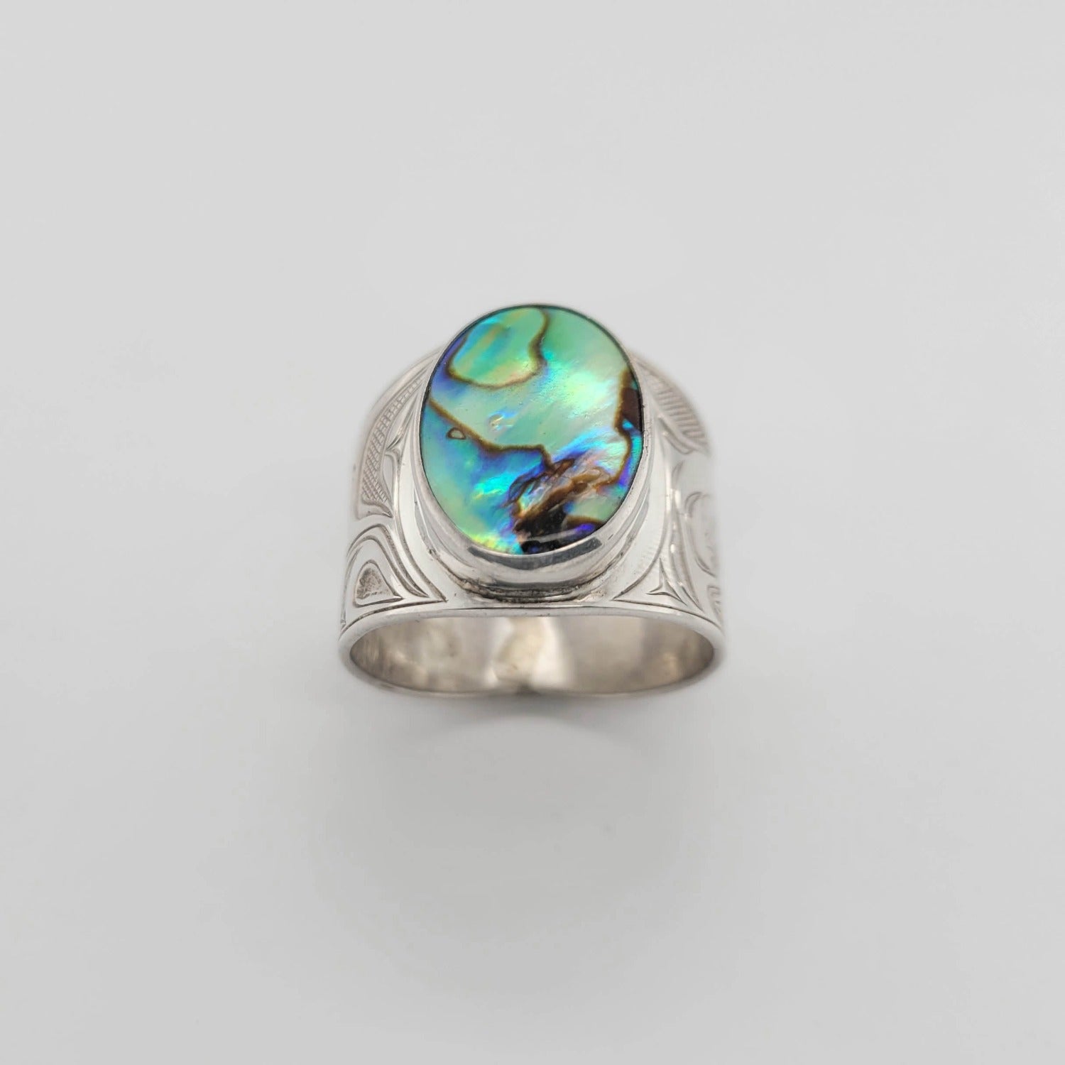 Silver and Abalone Orca Signet Ring by Kwakwaka'wakw artist Chris Cook