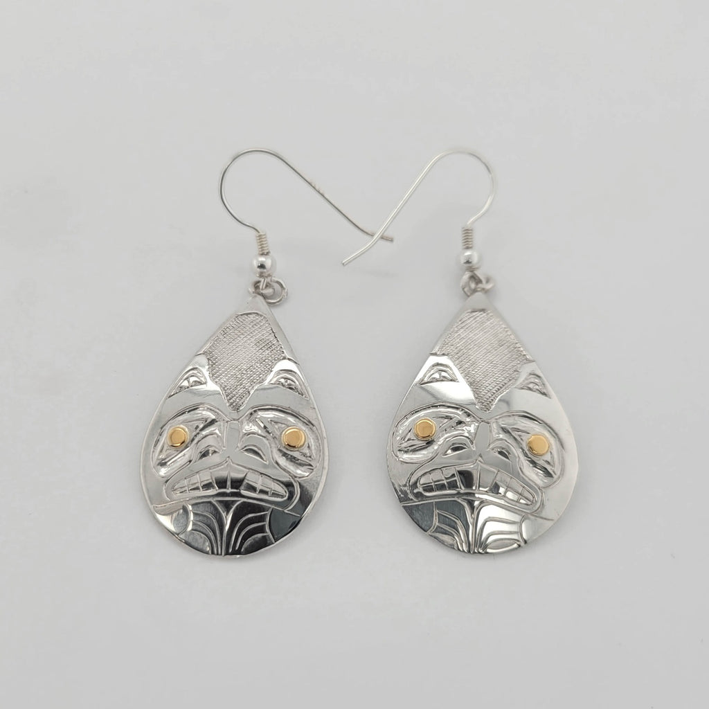 Silver and Gold Beaver Earrings by Haida artist Andrew Williams