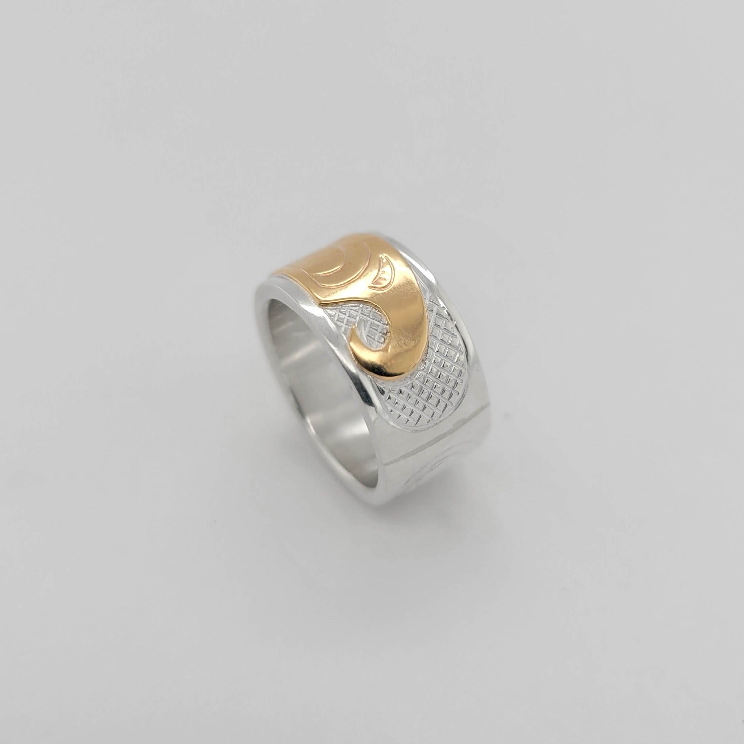Native Silver and Gold Hummingbird Ring by Cree artist Justin Rivard