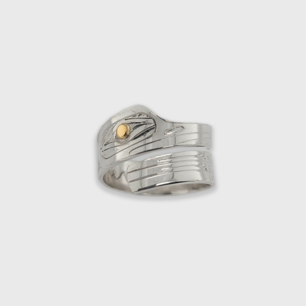 Silver and Gold Hummingbird Wrap Ring by Haida artist Andrew Williams