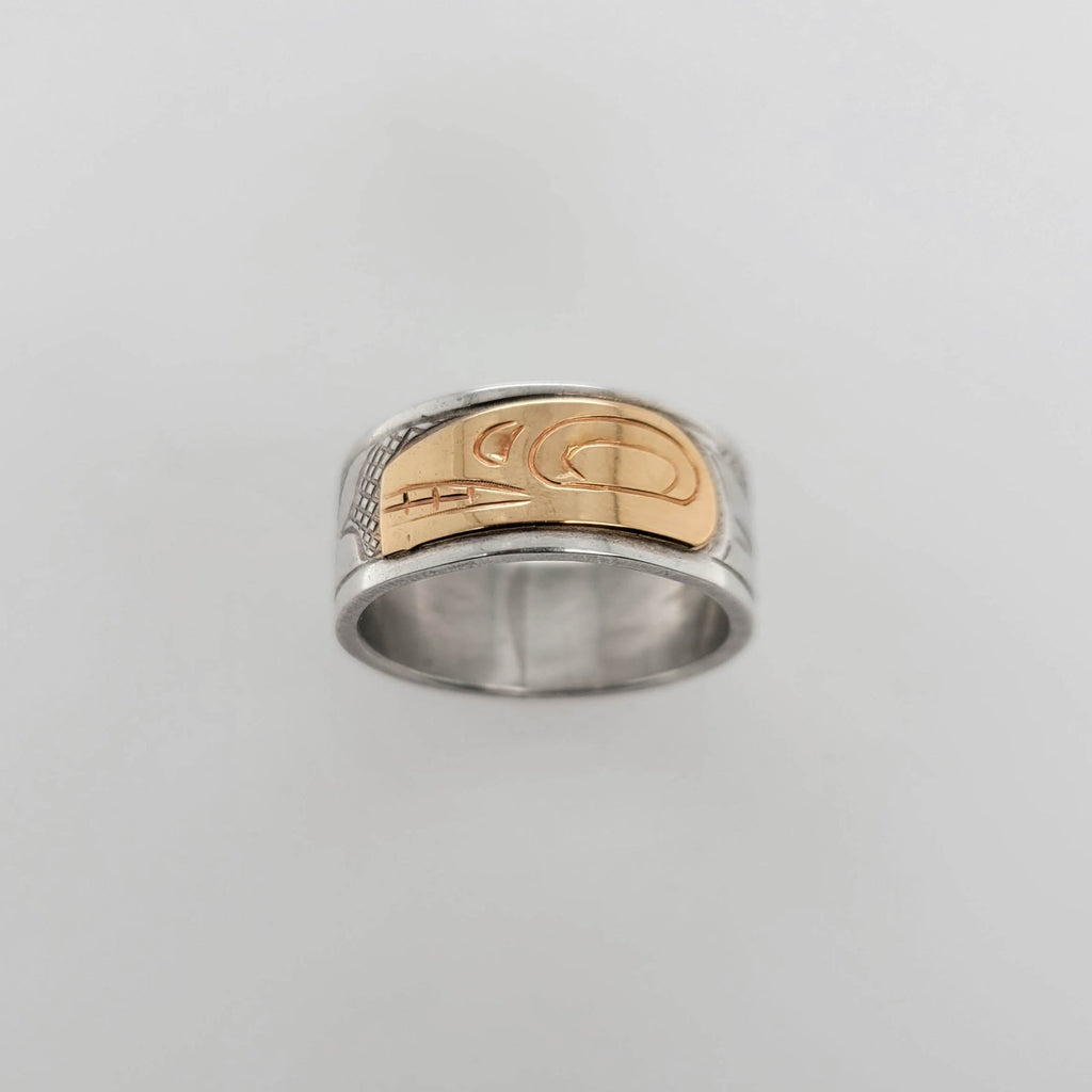 Native Silver and Gold Orca Ring by Cree artist Justin Rivard