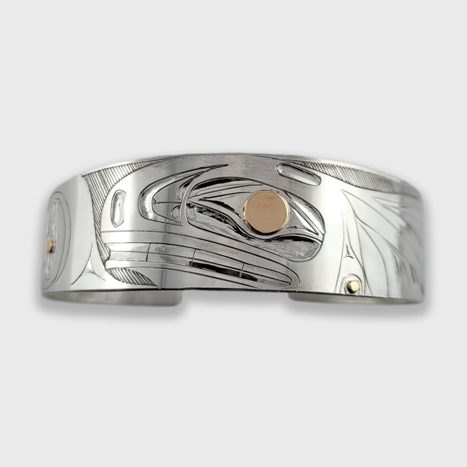 Silver and Gold Orca Bracelet by Haida artist Andrew Williams
