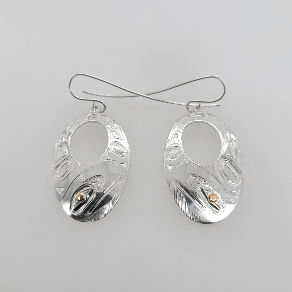 Native Silver and Gold Raven Earrings by Haida artist Andrew Williams