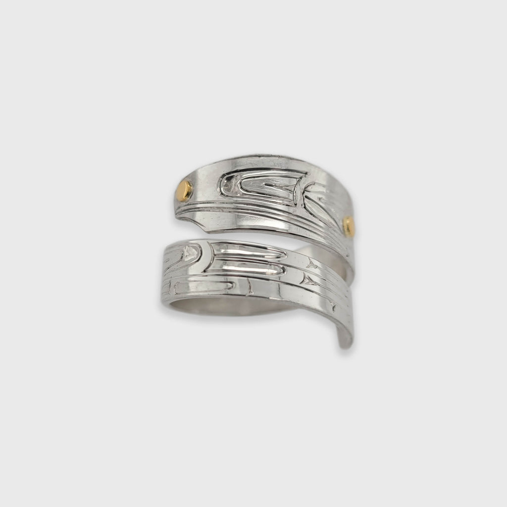 Silver and Gold Raven Wrap Ring by Haida artist Andrew Williams