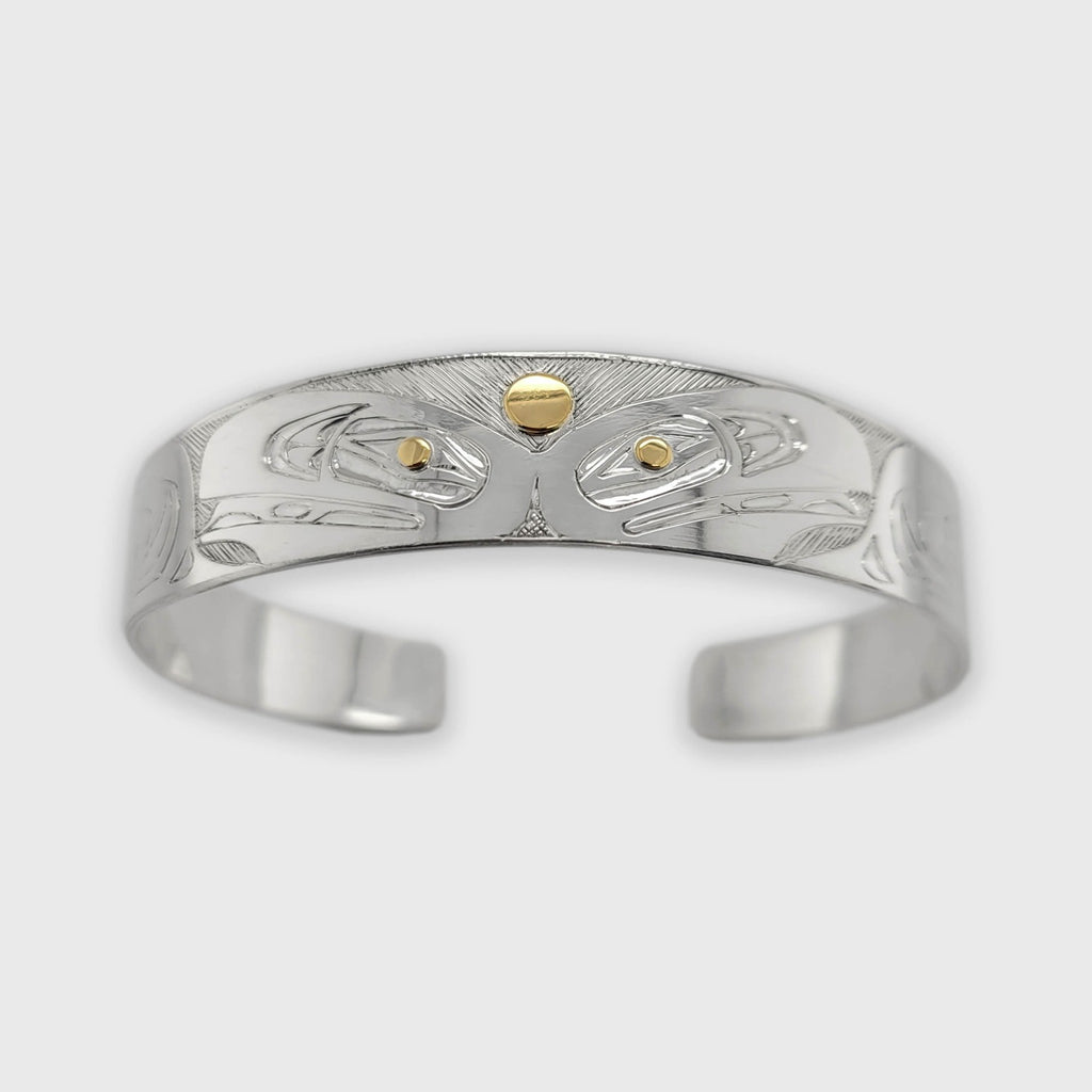 Silver and Gold Ravens Bracelet by Haida artist Andrew Williams