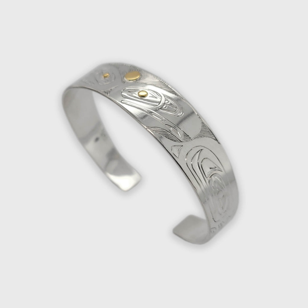 Silver and Gold Ravens Bracelet by Haida artist Andrew Williams