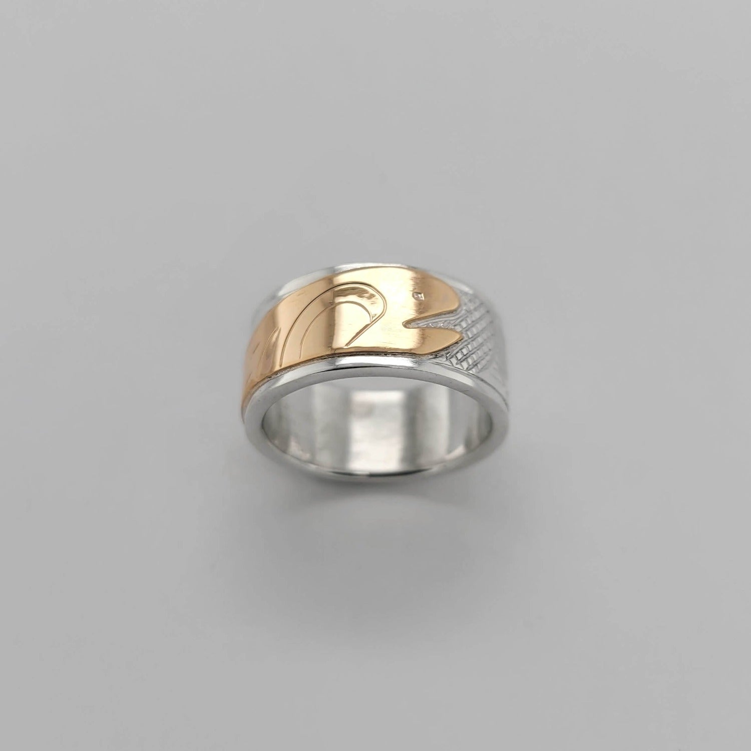 Native Silver and Gold Salmon Ring by Cree artist Justin Rivard