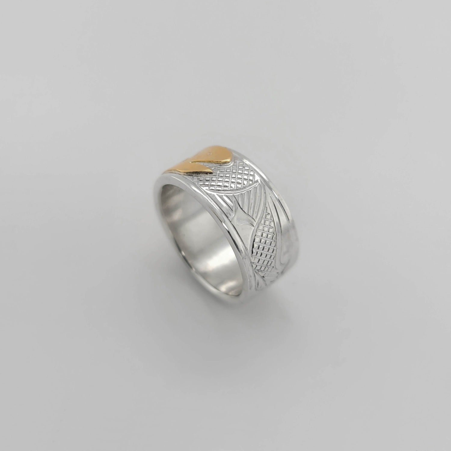 Native Silver and Gold Salmon Ring by Cree artist Justin Rivard