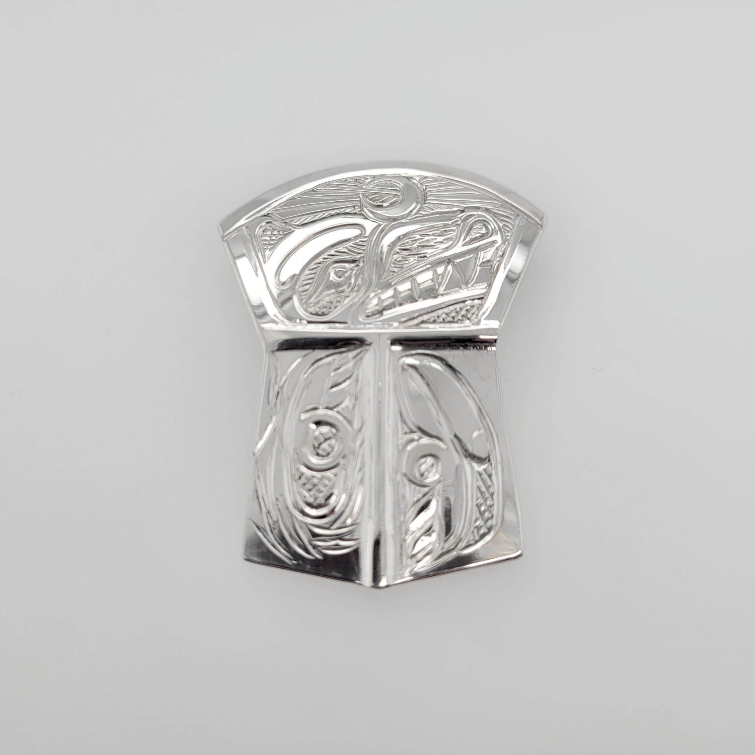 Native Silver Wolf and Moon Pendant by Tsimshian artist Bill Helin