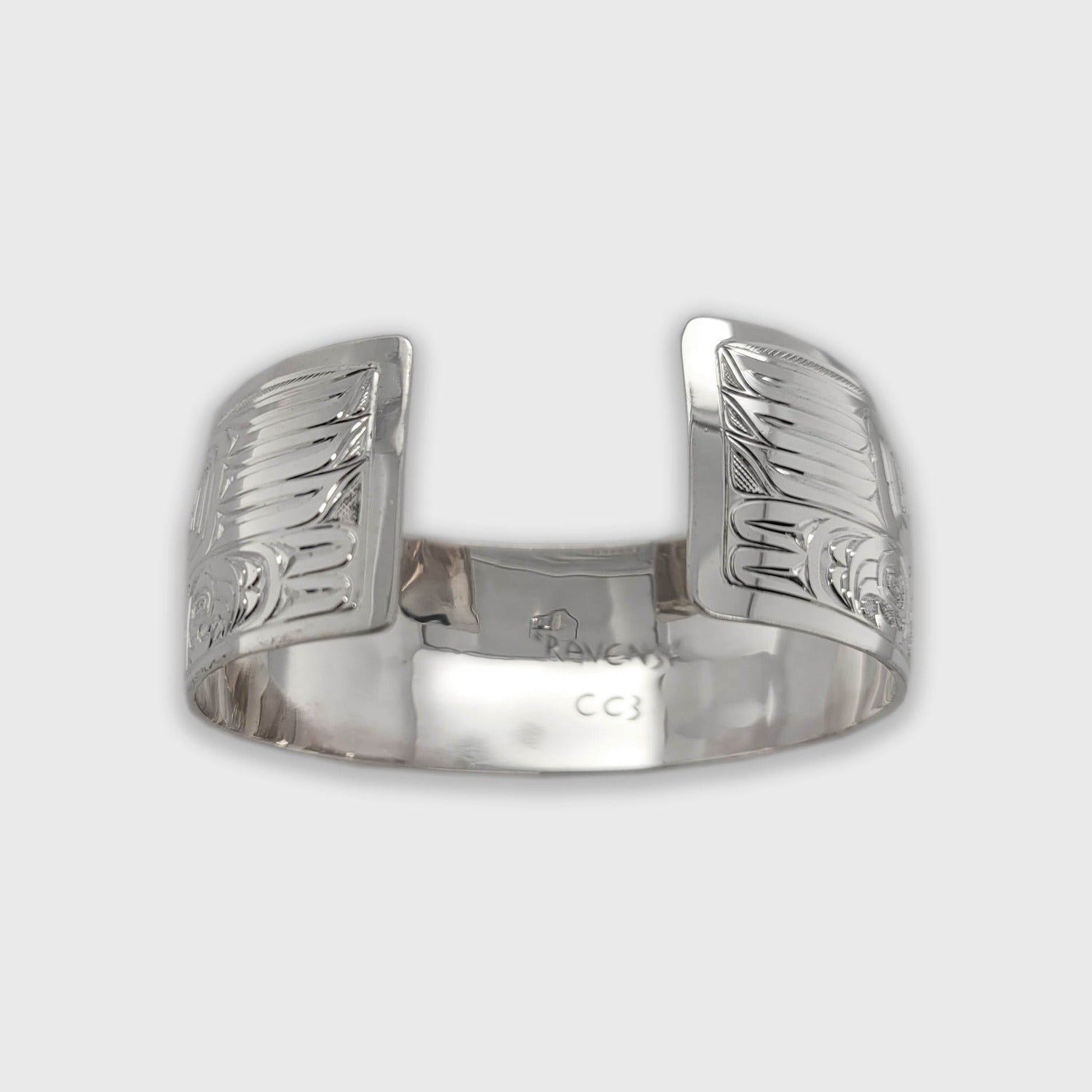 Silver with Amber Double ravens Bracelet by Kwakwaka'wakw artist Chris Cook