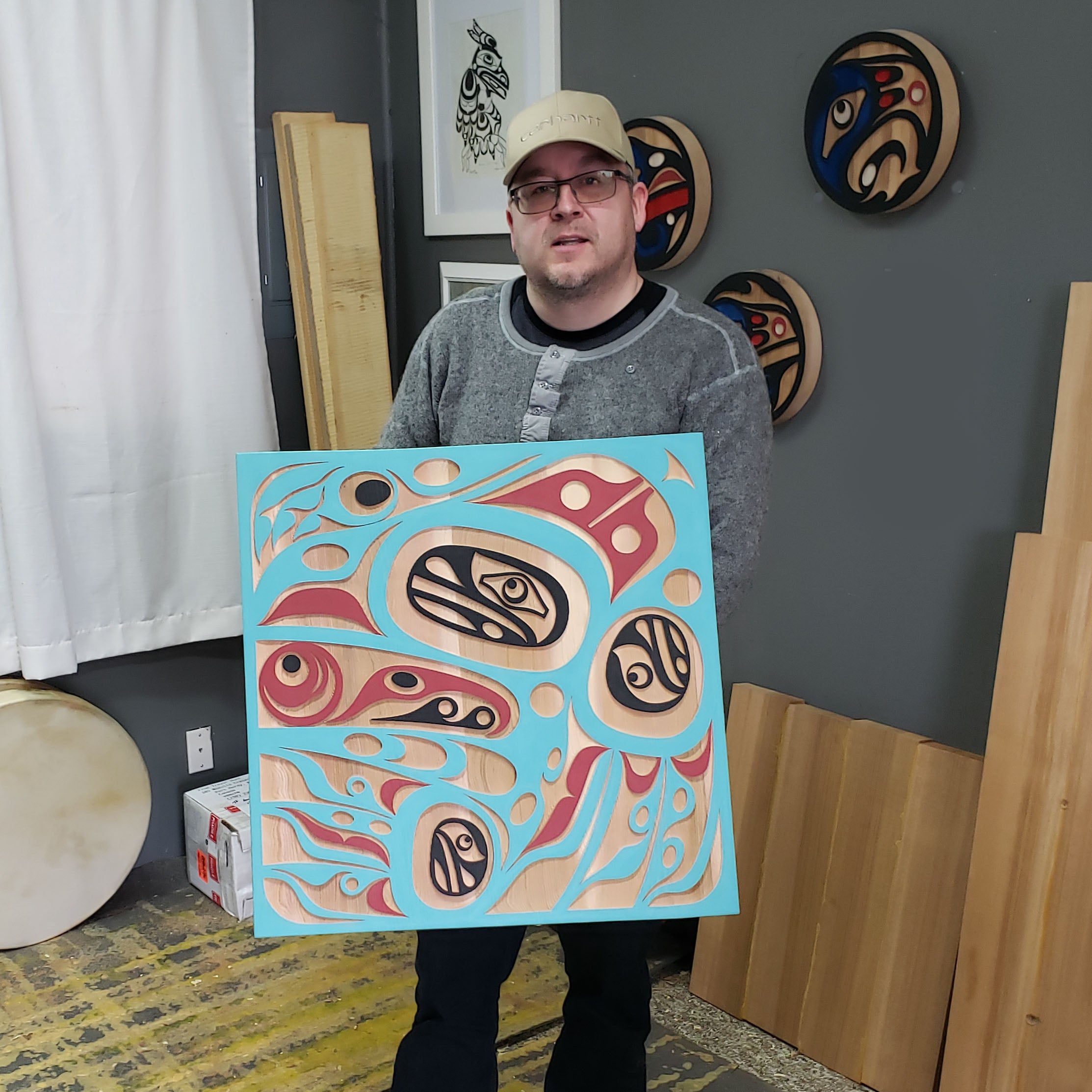 Cedar Raven Nest Sandblasted Panel by Kwakiutl carver Trevor Hunt