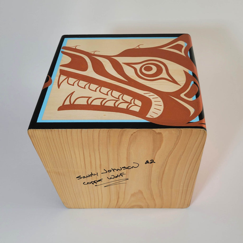 Copper Wolf Bentwood Box by Kwakwaka'wakw artist Sandy JohnsonIndigenous Wolf Bentwood Box by Kwakwaka'wakw artist Sandy Johnson