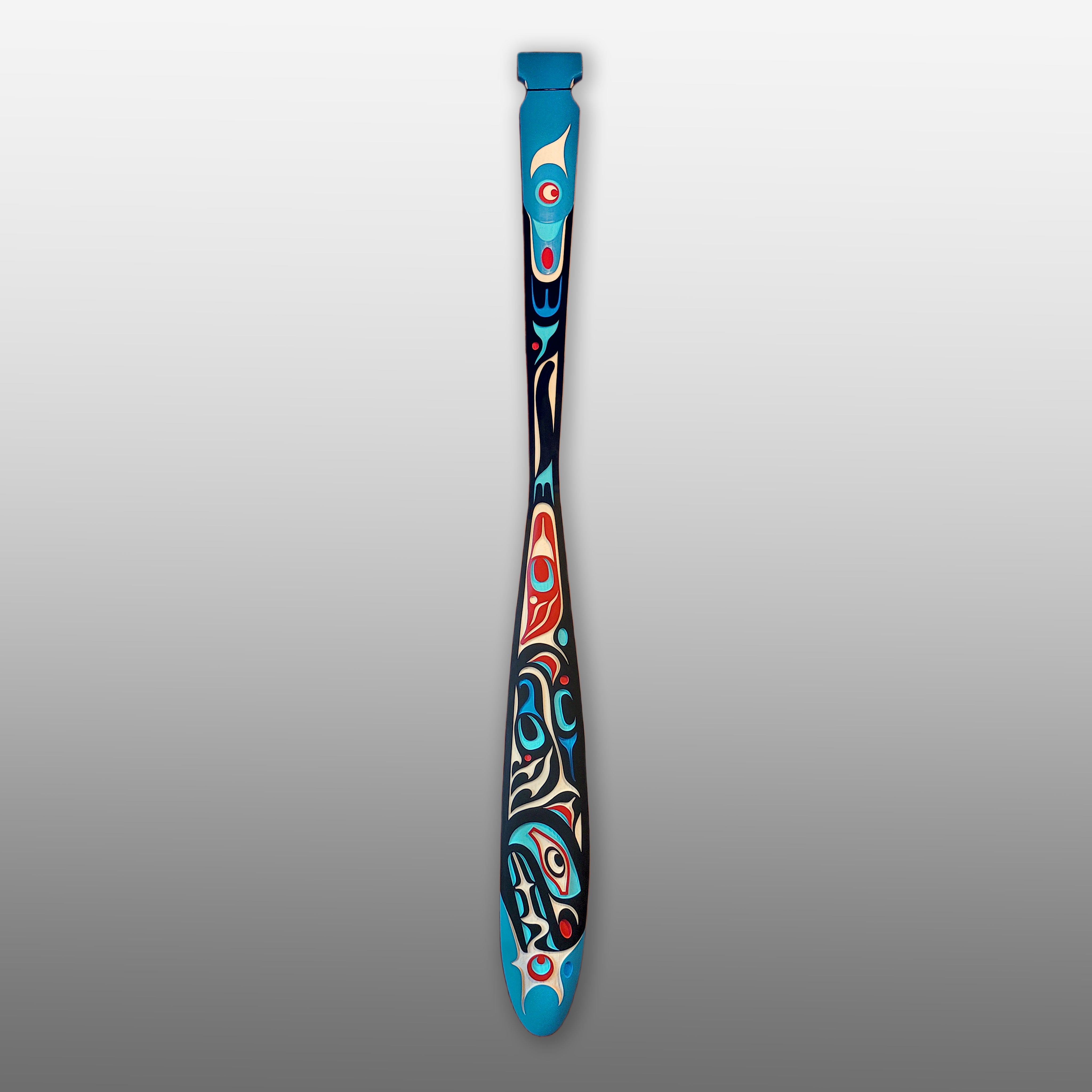 Sandblasted Wolf Paddle by Kwakiutl artist Trevor Hunt