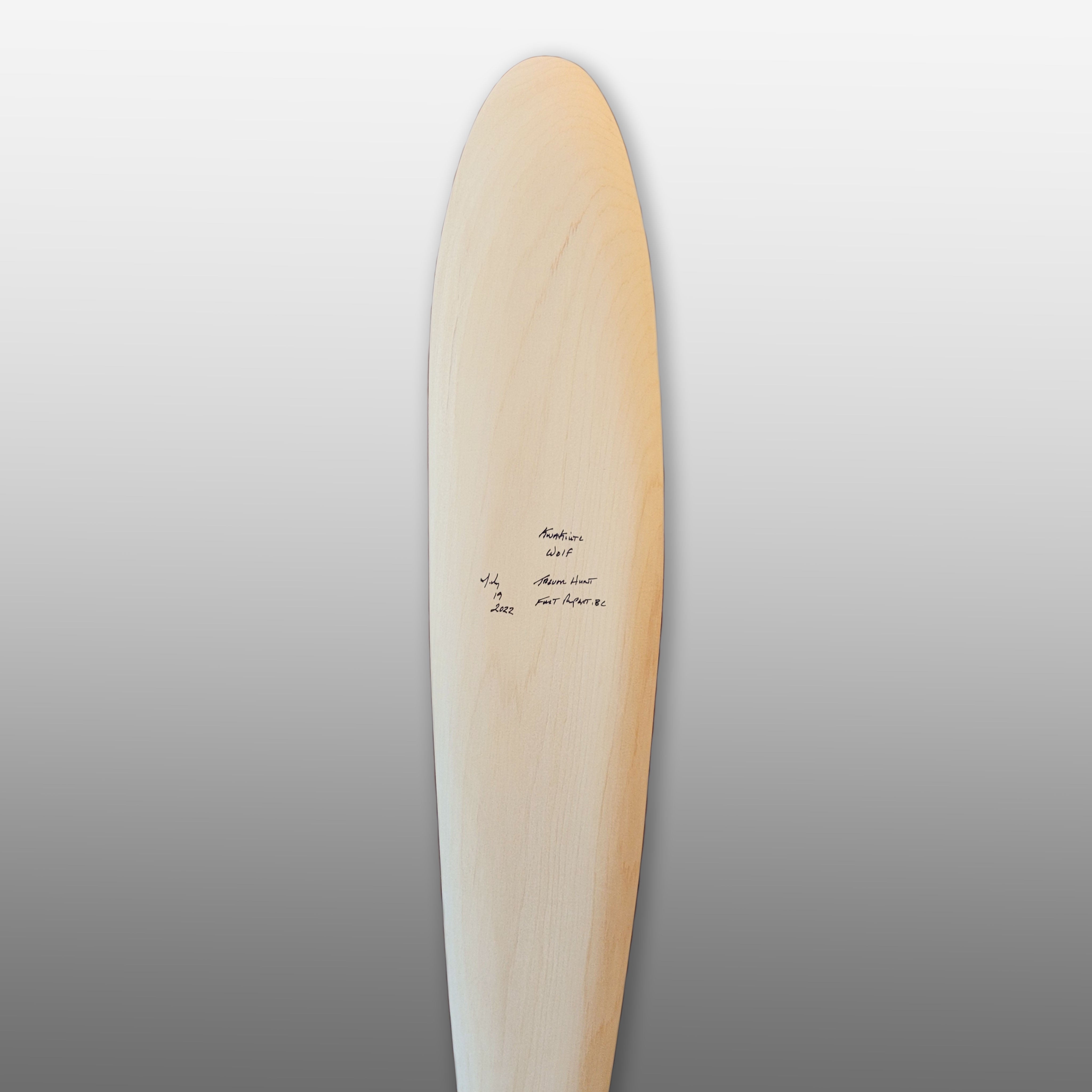 Sandblasted Wolf Paddle by Kwakiutl artist Trevor Hunt