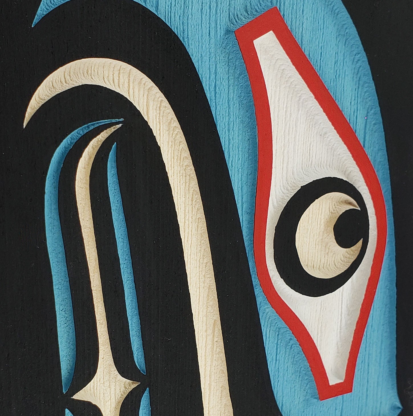 Sandblasted Cedar Sea Wolf Paddle by Kwakiutl artist Trevor Hunt