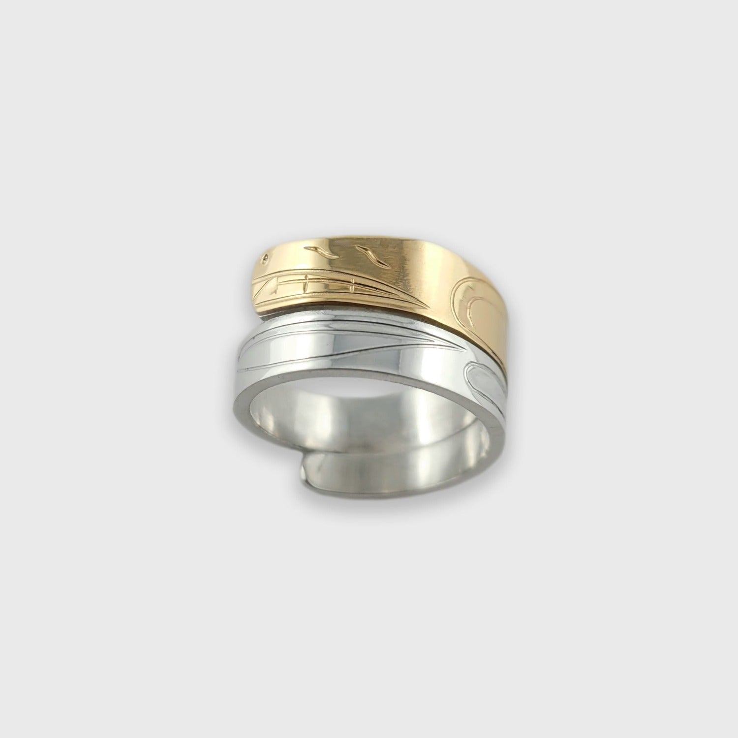 Silver and Gold Wolf Wrap Ring by Cree artist Justin Rivard