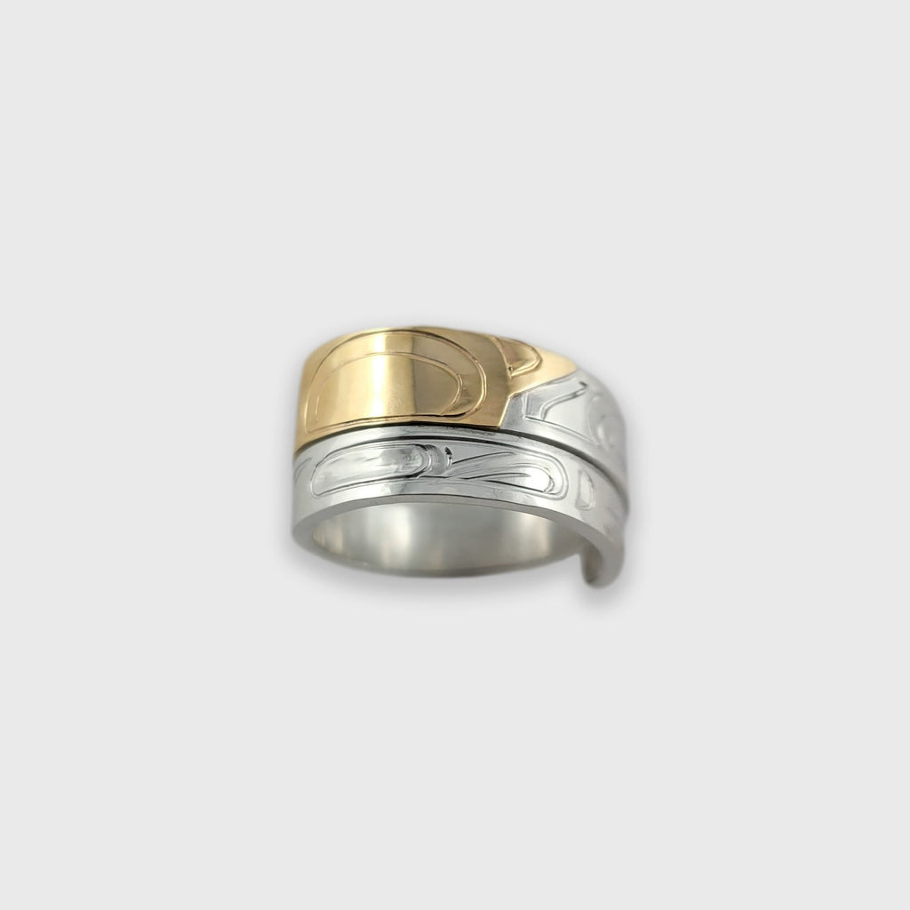Silver and Gold Wolf Wrap Ring by Cree artist Justin Rivard