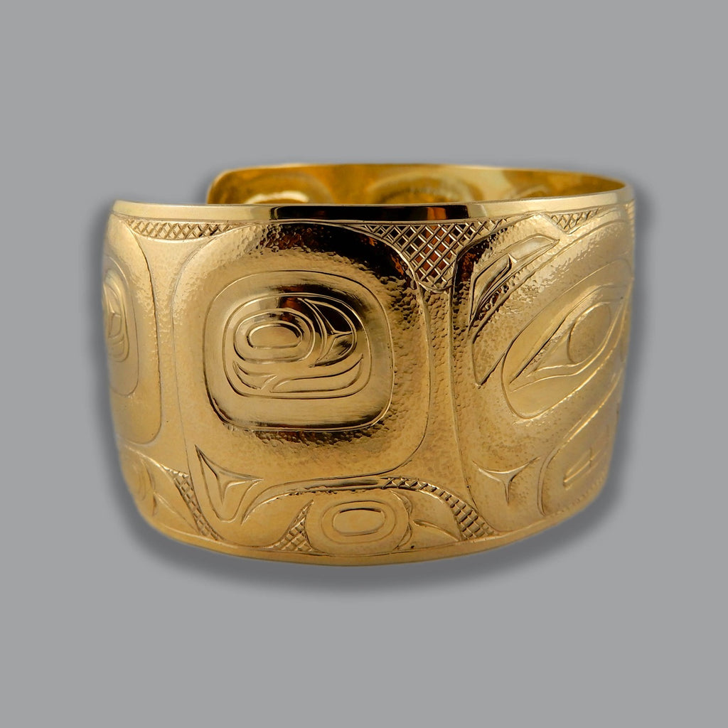 Gold Hammered Bear Bracelet by Haida artist Derek White