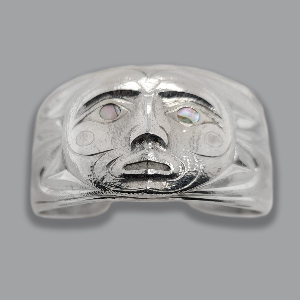 First Nations Silver and ivory Hammered Bracelet by Coast Salish artist Luke Marston