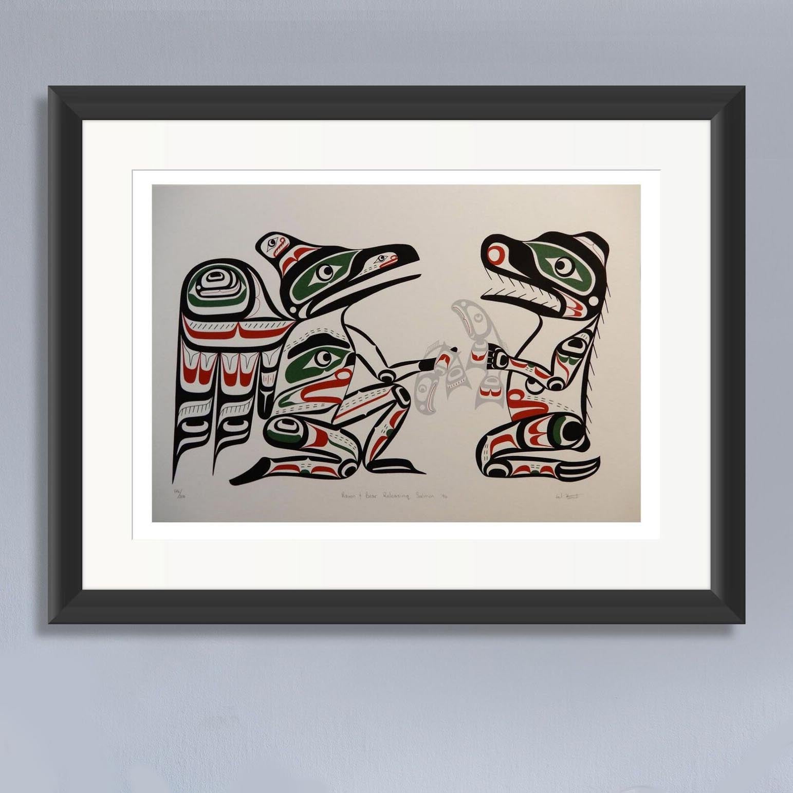 Raven, Bear and Salmon Limited Edition Print by Kwakwaka'wakw Master Carver Calvin Hunt