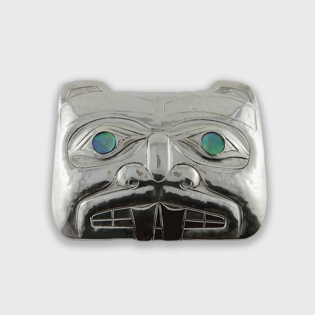 Silver and Abalone Carved and Hammered Beaver Pendant by Haida artist Derek White