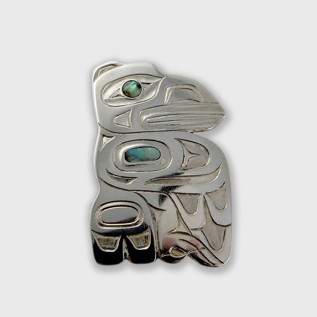 Silver and Abalone Raven Pendant by Haida artist Derek White