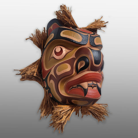 Indigenous cedar Bear Mask hand-carved by Kwakwaka'wakw artist Junior Henderson