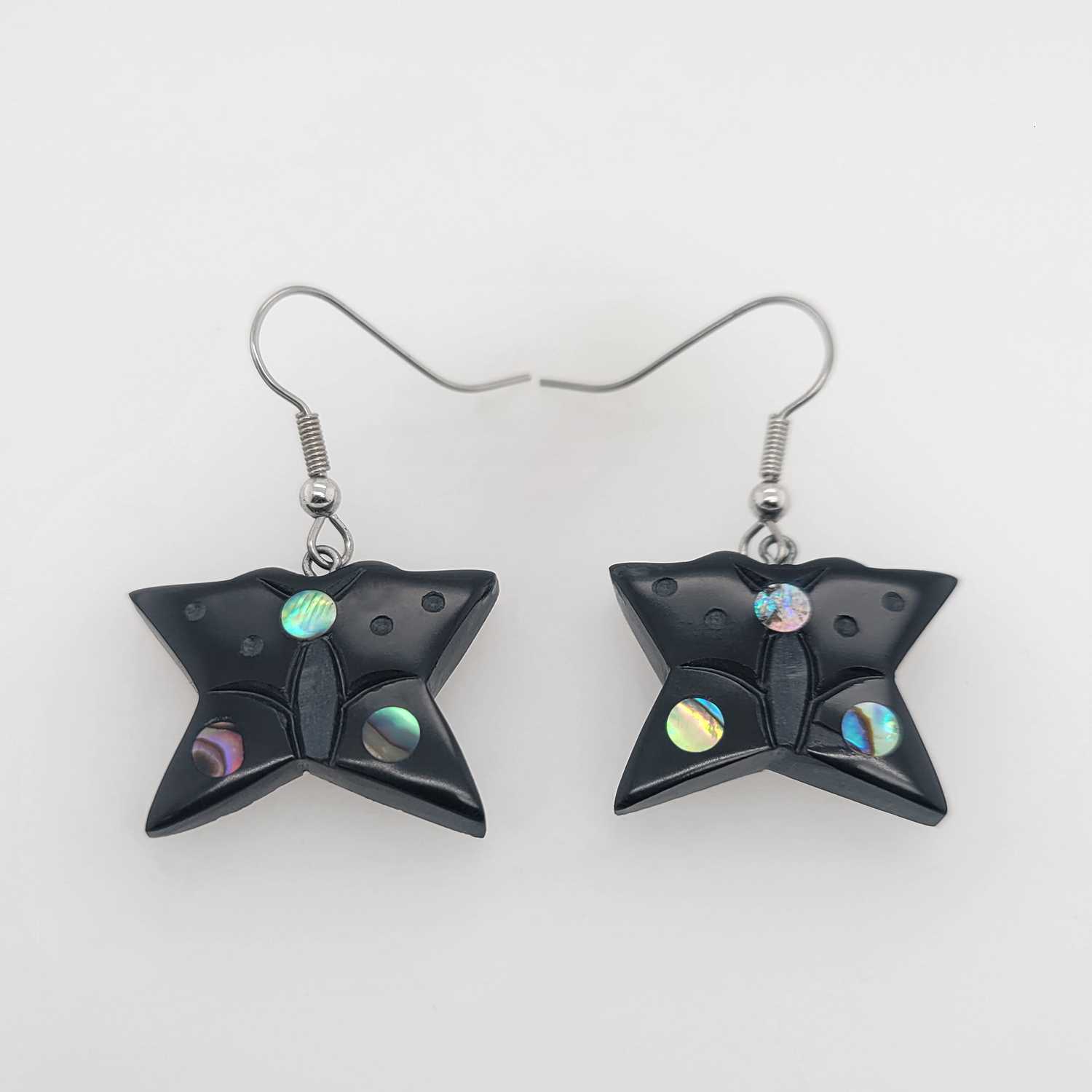 Argillite and Abalone Butterfly Earrings by Haida artist Amy Edgars