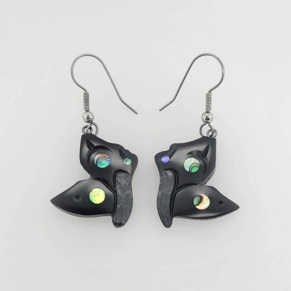 Argillite and Abalone Butterfly Earrings by Haida artist Amy Edgars