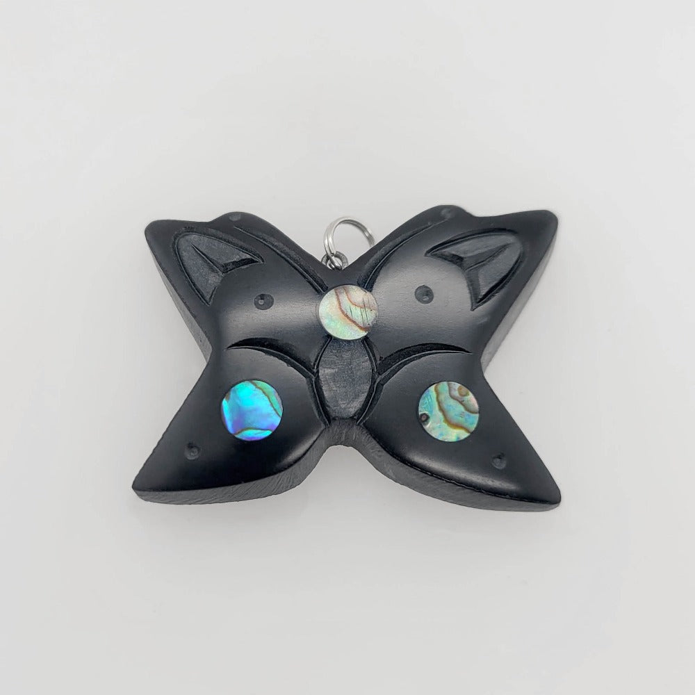 Argillite and Abalone Butterfly Pendant by Haida artist Amy Edgars