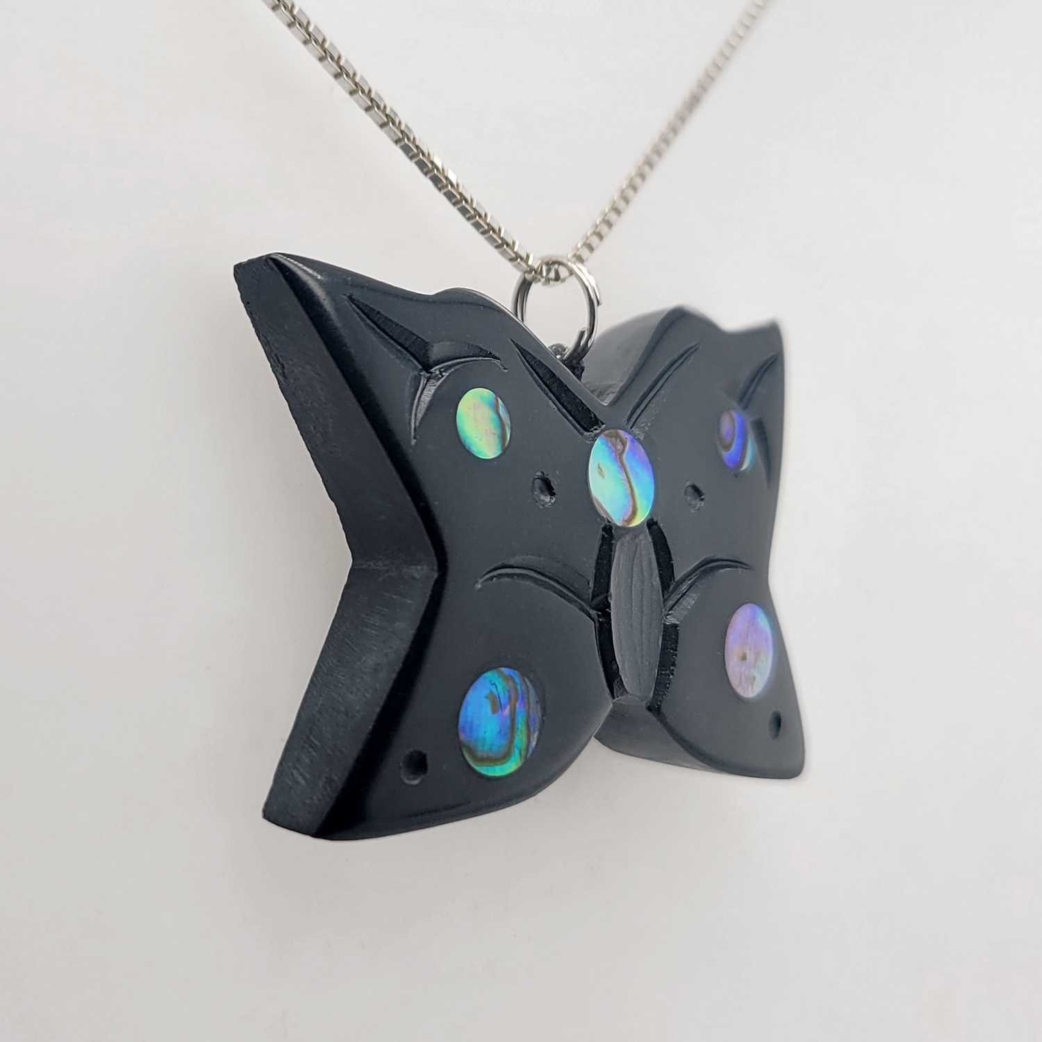 Argillite and Abalone Butterfly Pendant by Haida artist Amy Edgars