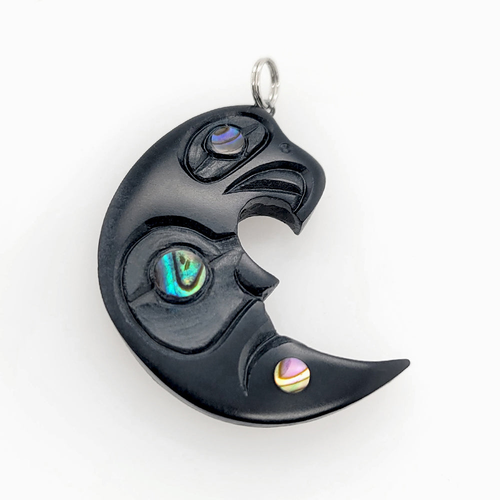 Argillite and Abalone Eagle Moon Pendant by Haida artist Amy Edgars