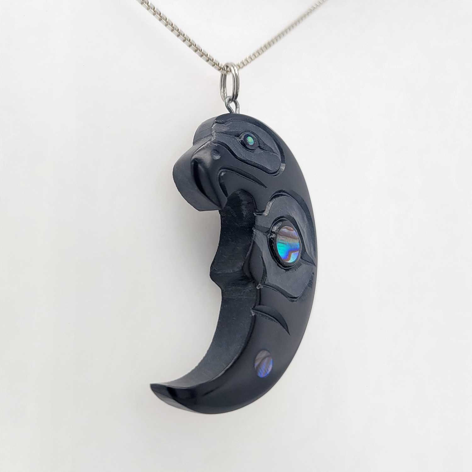 Argillite and Abalone Eagle Moon Pendant by Haida artist Amy Edgars