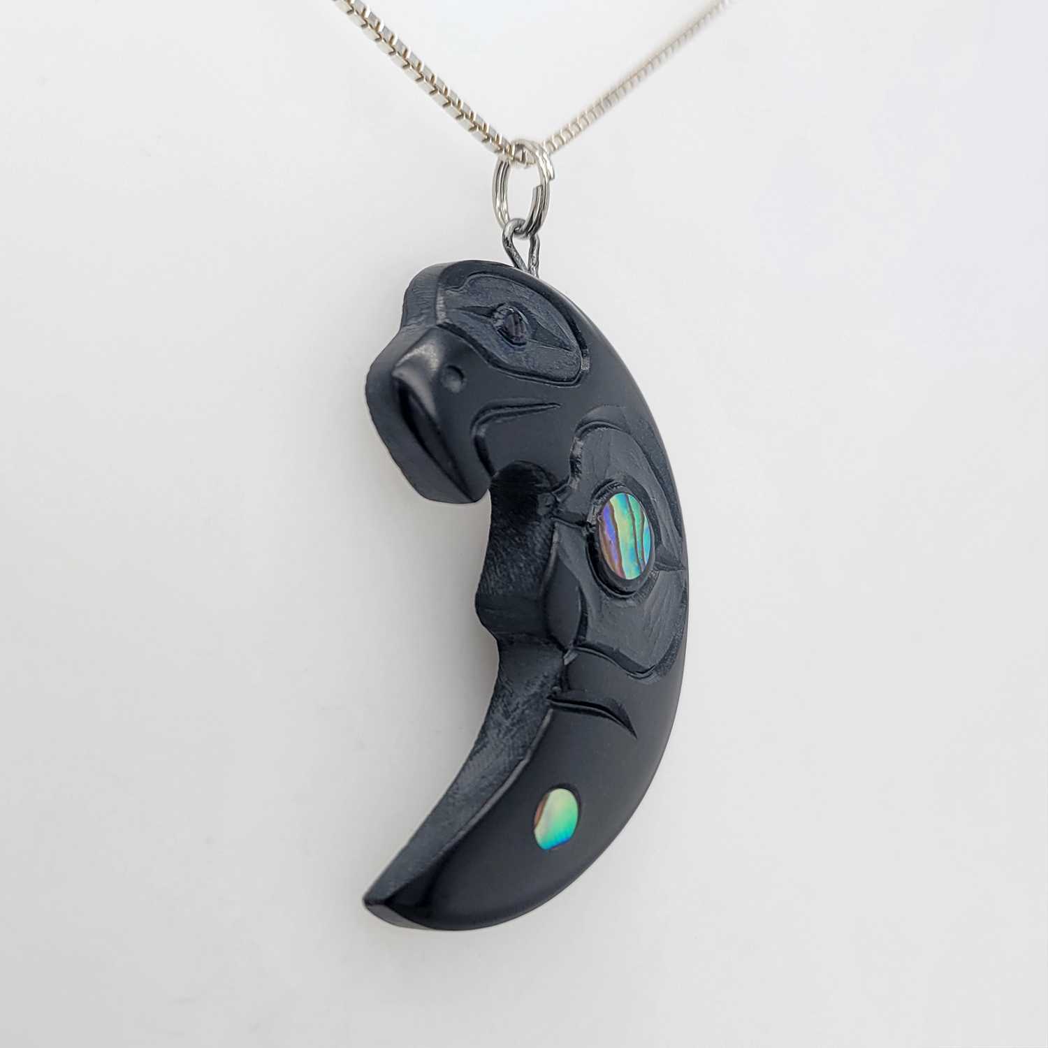 Argillite and Abalone Eagle Moon Pendant by Haida artist Amy Edgars