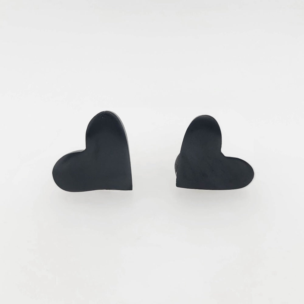 Argillite Heart Earrings by Haida artist Amy Edgars
