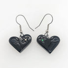 Argillite and Abalone Hummingbird Heart Earrings by Haida carver Amy Edgars