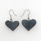 Argillite and Abalone Hummingbird Heart Earrings by Haida carver Amy Edgars