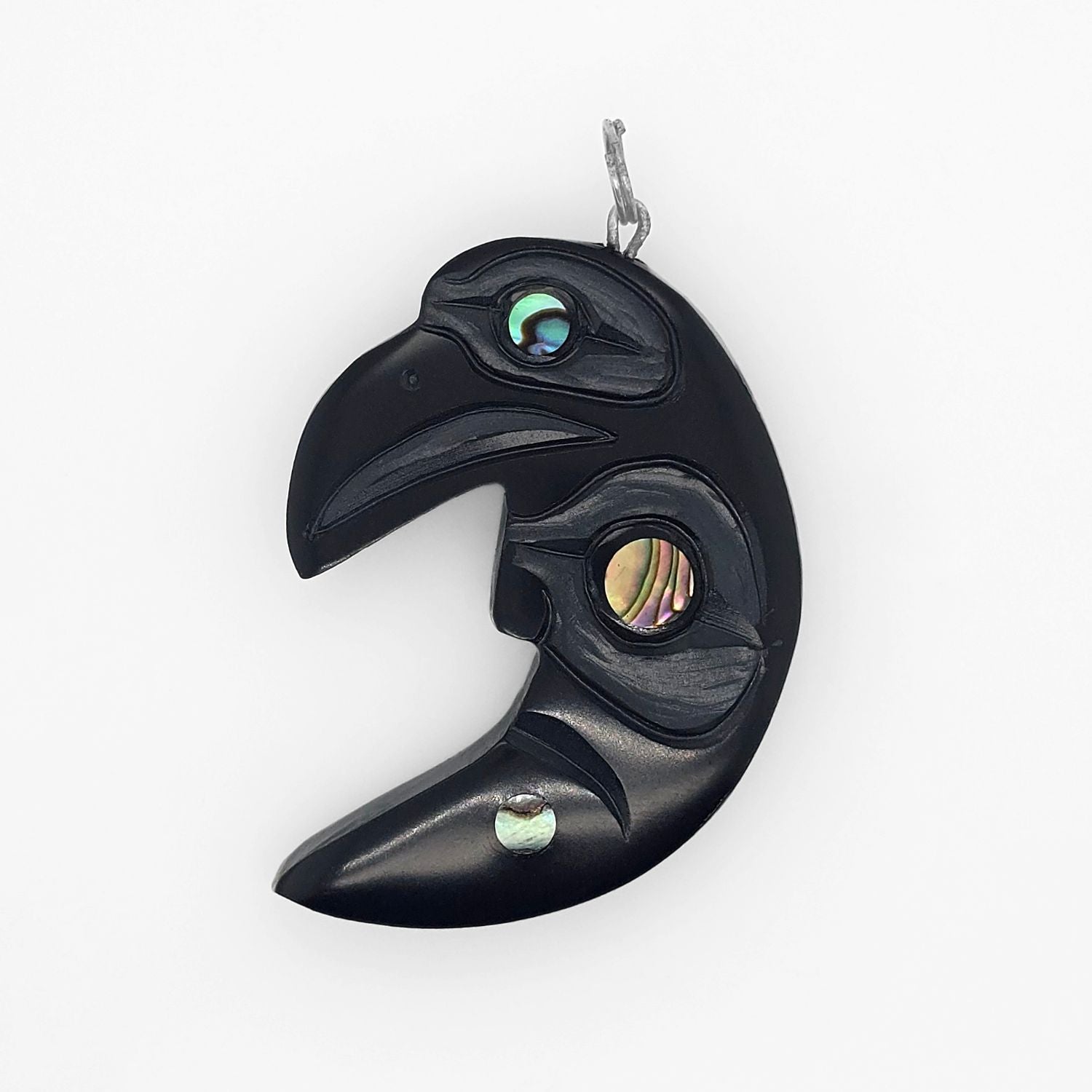 Argillite Raven Moon Pendant by Haida Artist Amy Edgars