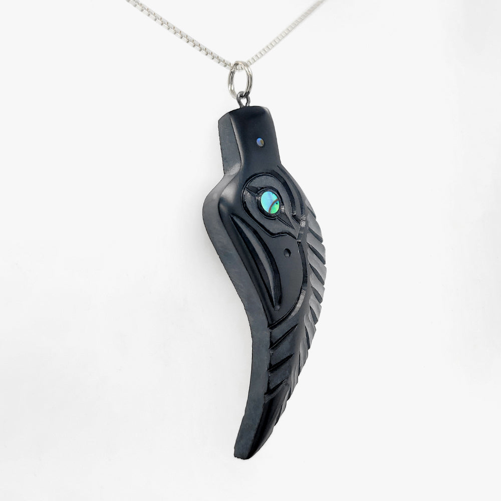 Argillite Raven Feather Pendant by Haida artist Amy Edgars