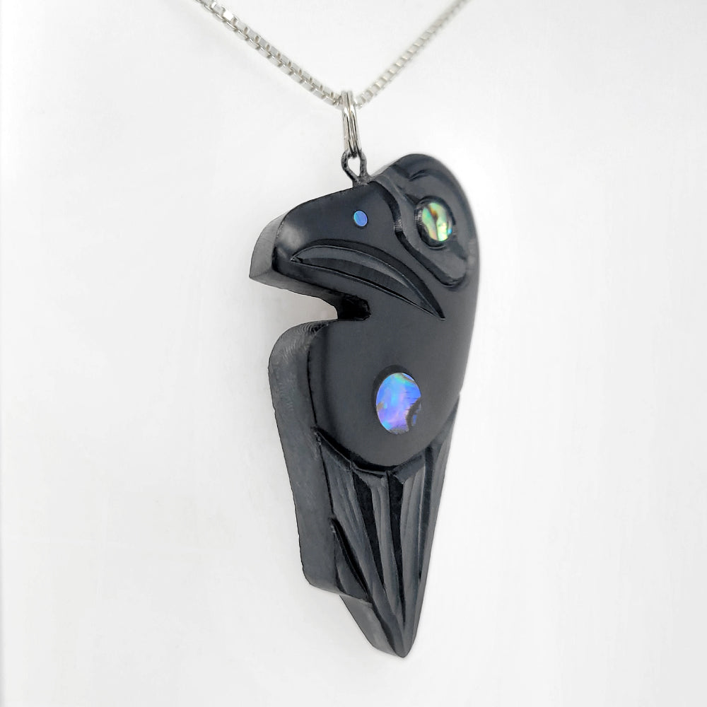 Argillite Raven Pendant by Haida artist Amy Edgars