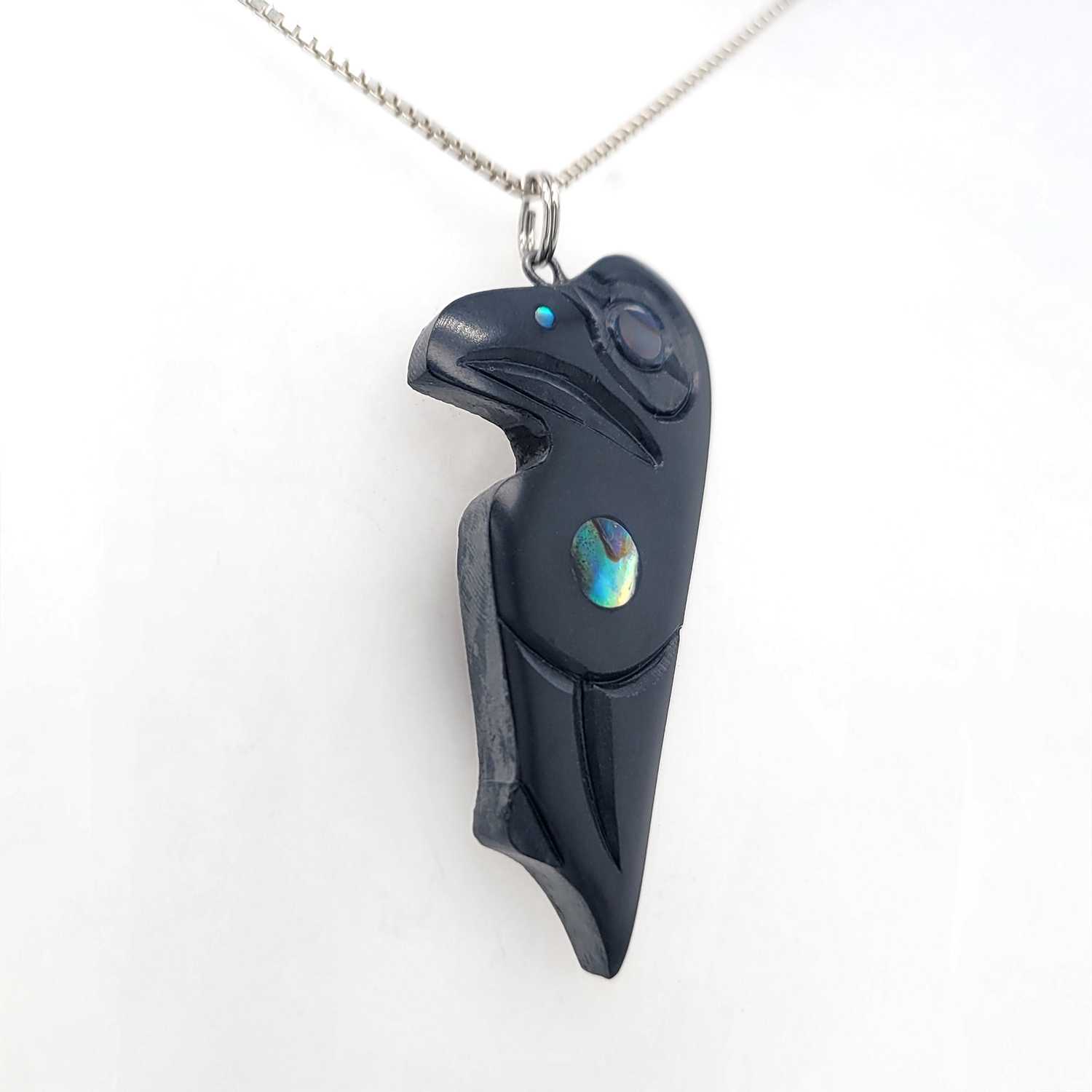 Argillite Raven Pendant by Haida artist Amy Edgars