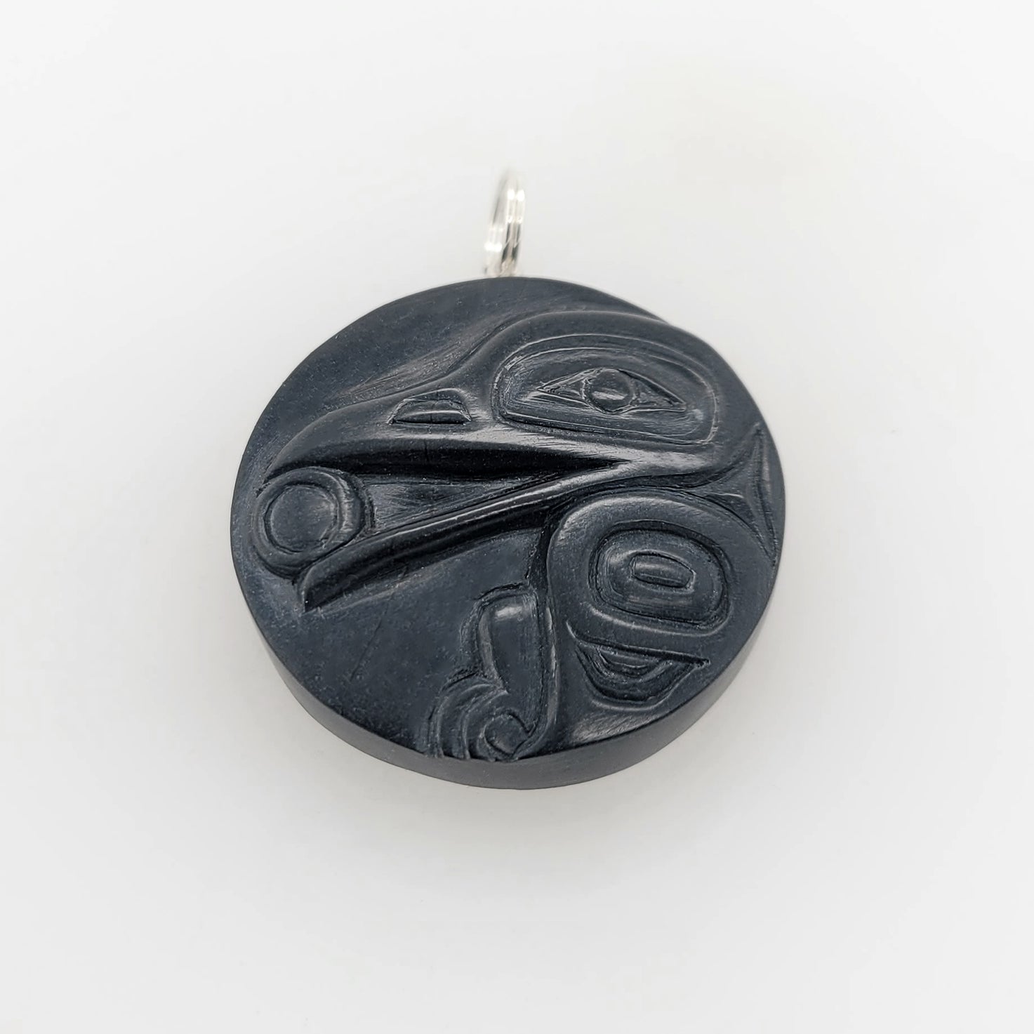 Argillite Raven Steals the Light Pendant by Haida artist Gryn White