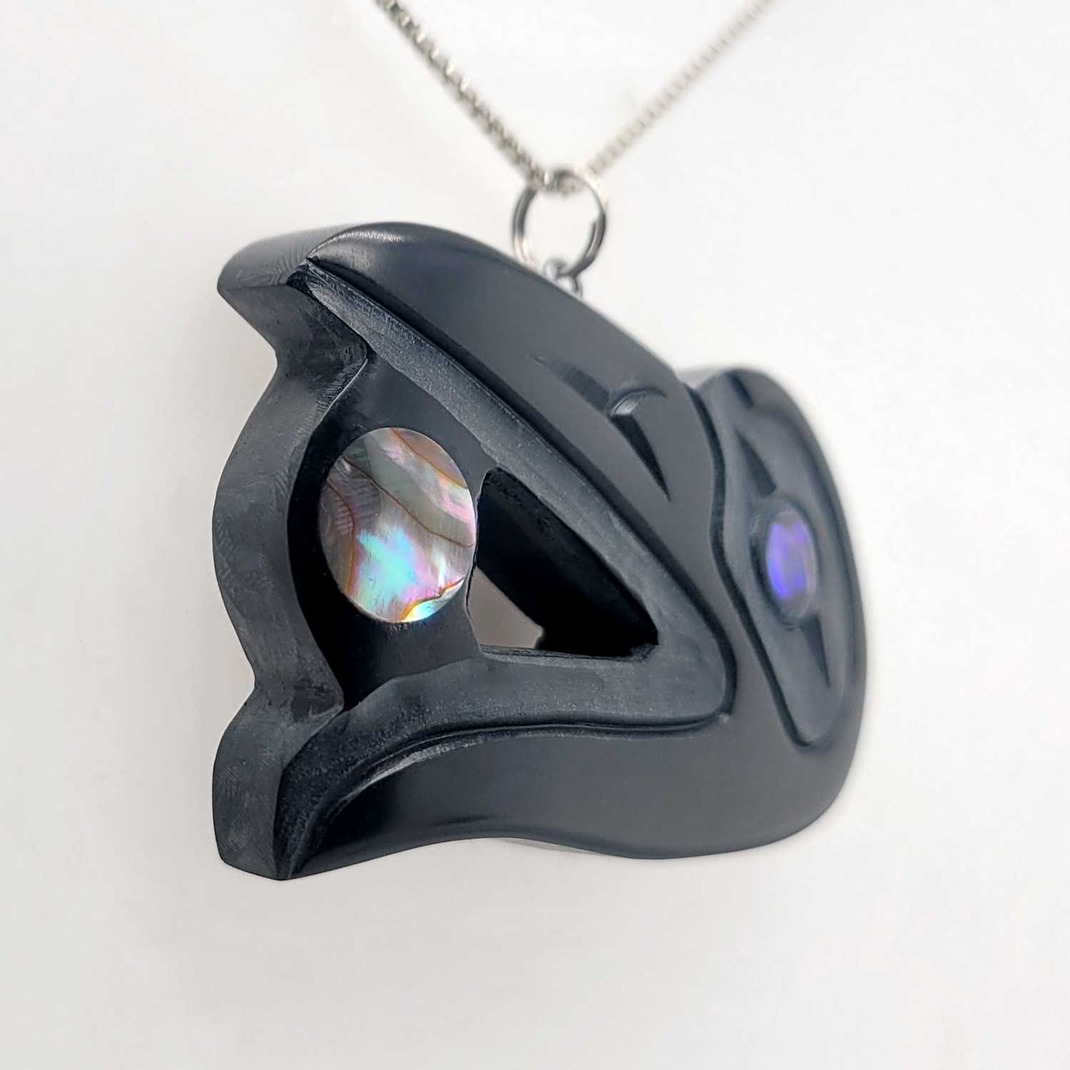 Argillite Raven and the Light Pendant by Haida artist Amy Edgars