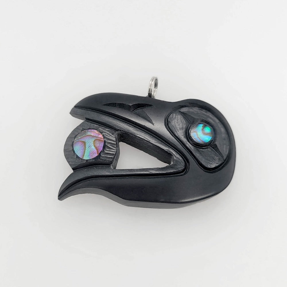 Argillite and Abalone Raven and the Light Pendant by Haida artist Amy Edgars