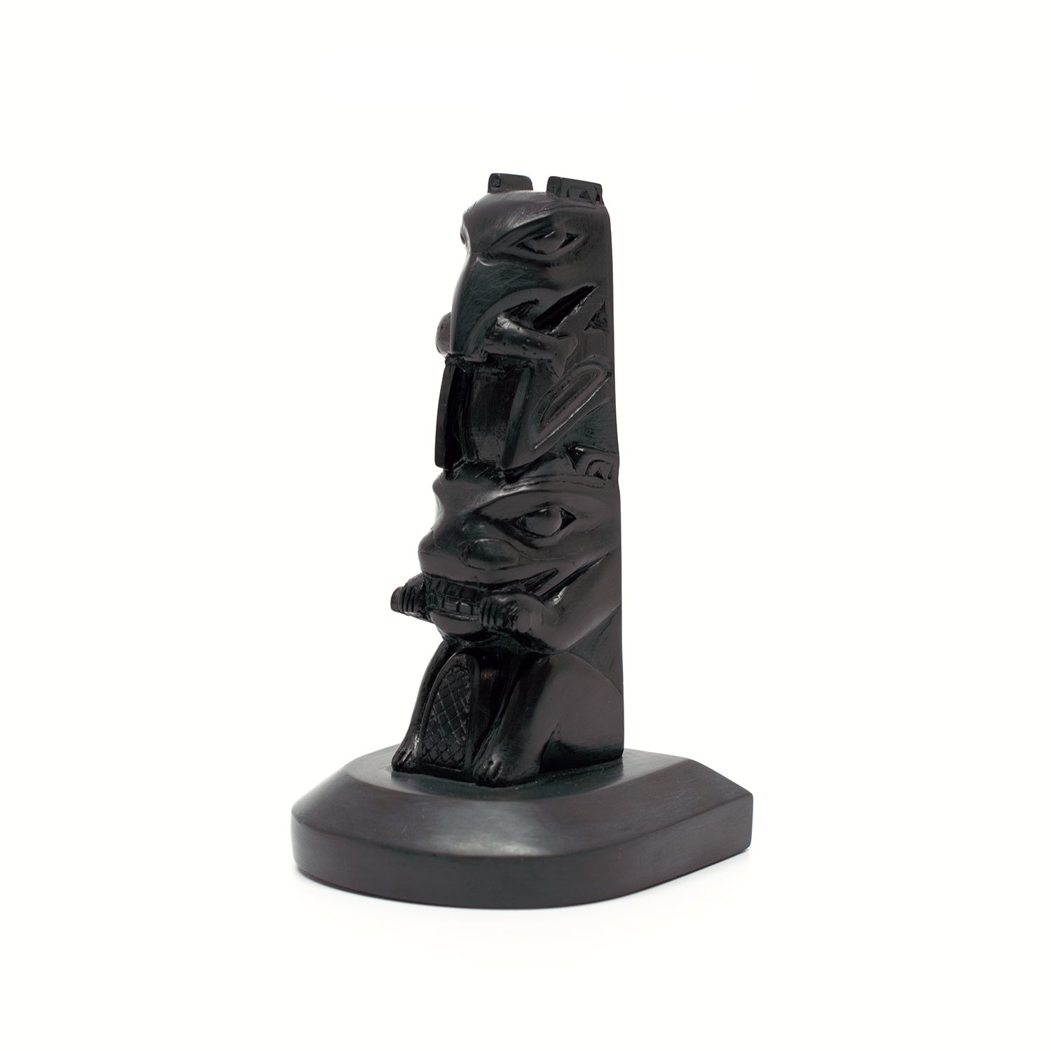 Argillite Raven and Beaver Pole by Haida artist Ed Calder