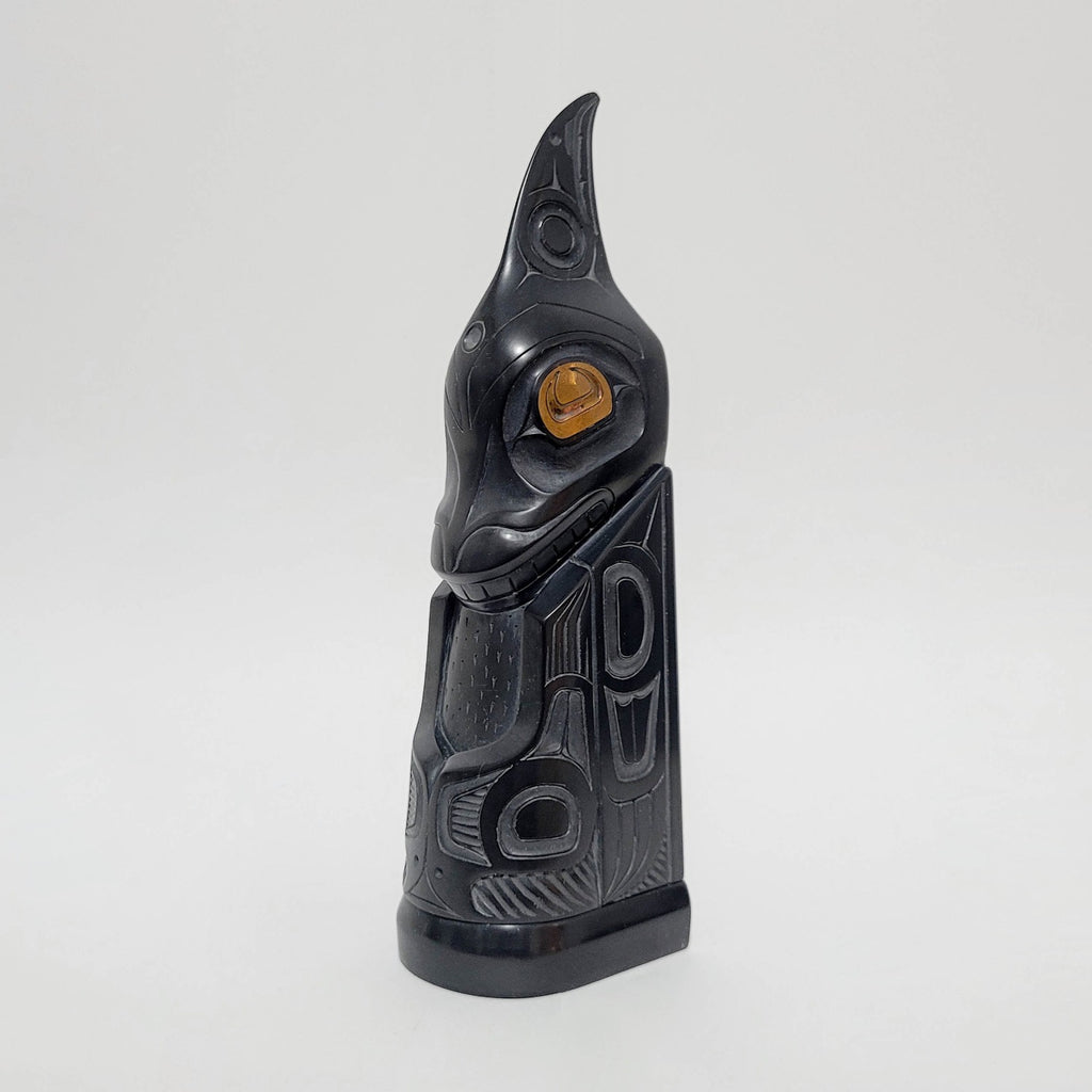 Argillite Orca and Raven Fin Pole by Haida artist Ed Simeon